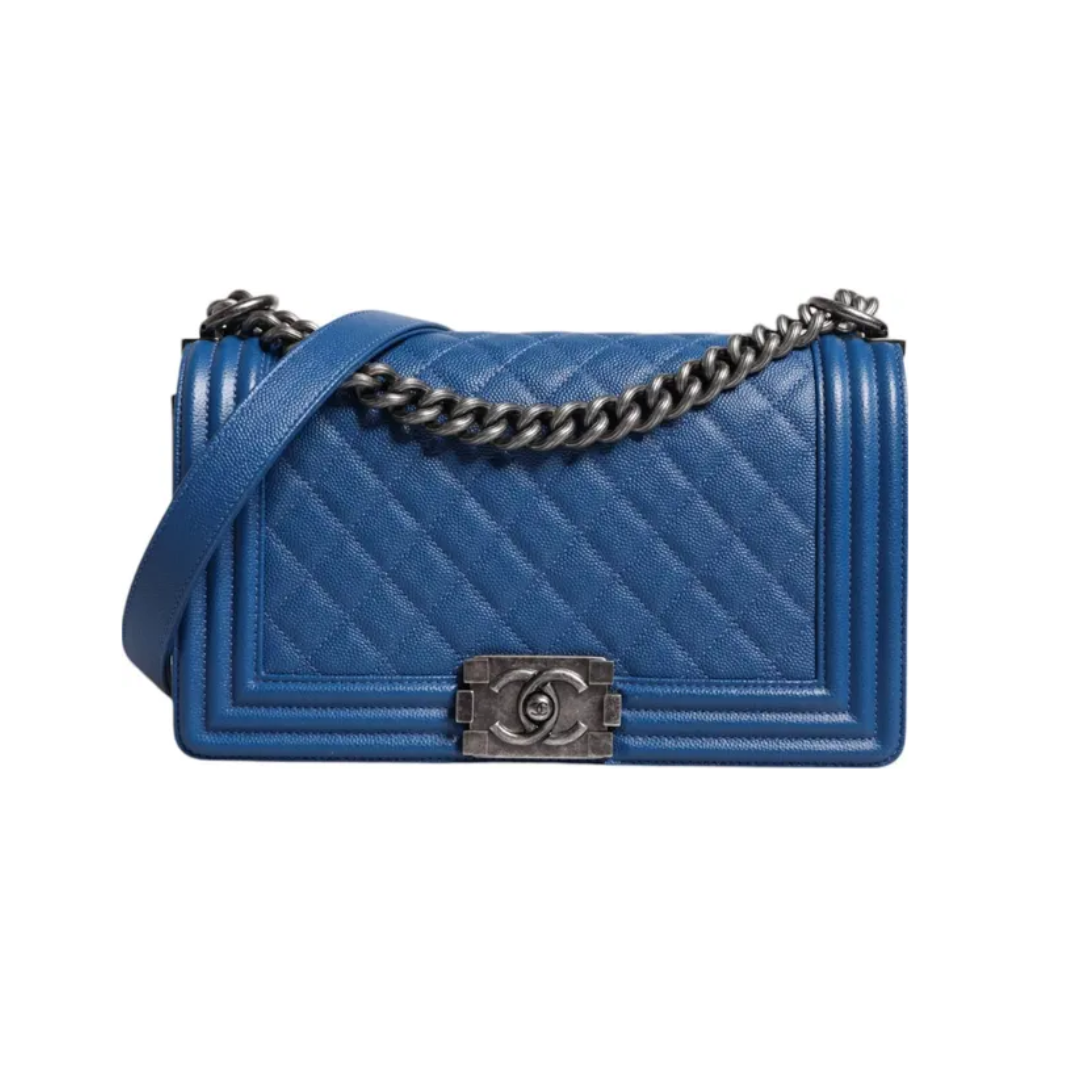 Preloved - BLUE LAMBSKIN DOUBLE CHAIN LEATHER MEDIUM SHOULDER BAG