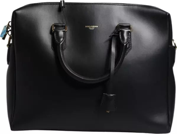 BLACK SMOOTH LEATHER LOGO PRINTED MONREALE BRIEFCASE BAG