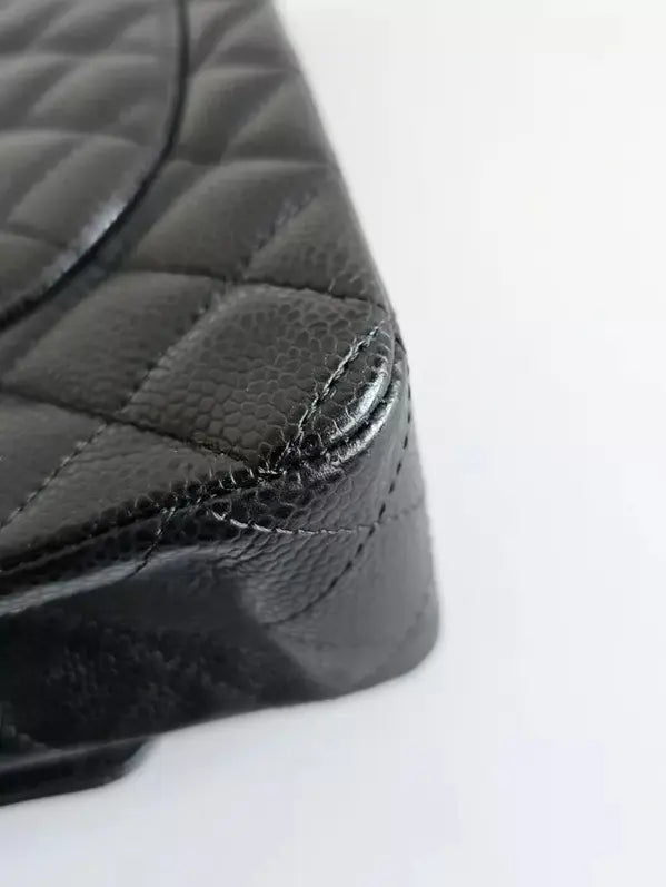 Preloved - BLACK CAVIAR MEDIUM CLASSIC DOUBLE FLAP SHOULDER QUILTED SILVER BAG