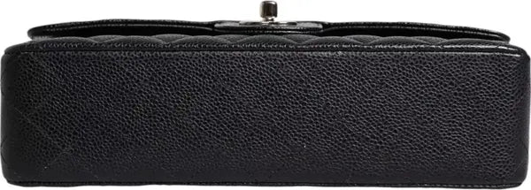 Preloved - BLACK CAVIAR MEDIUM CLASSIC DOUBLE FLAP SHOULDER QUILTED SILVER BAG