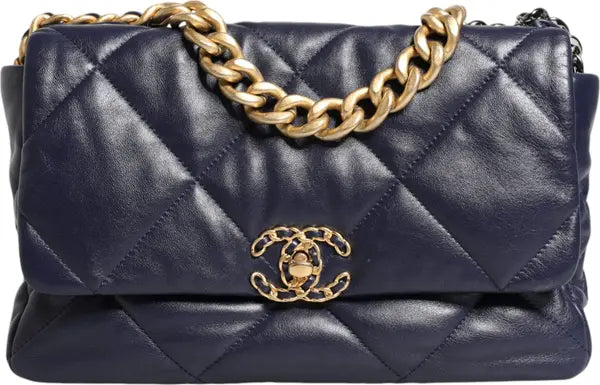 حقيبة يد وكتف كبيرة من الجلد الأزرق المبطن بسلسلة