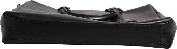 BLACK SMOOTH LEATHER LOGO PRINTED MONREALE BRIEFCASE BAG