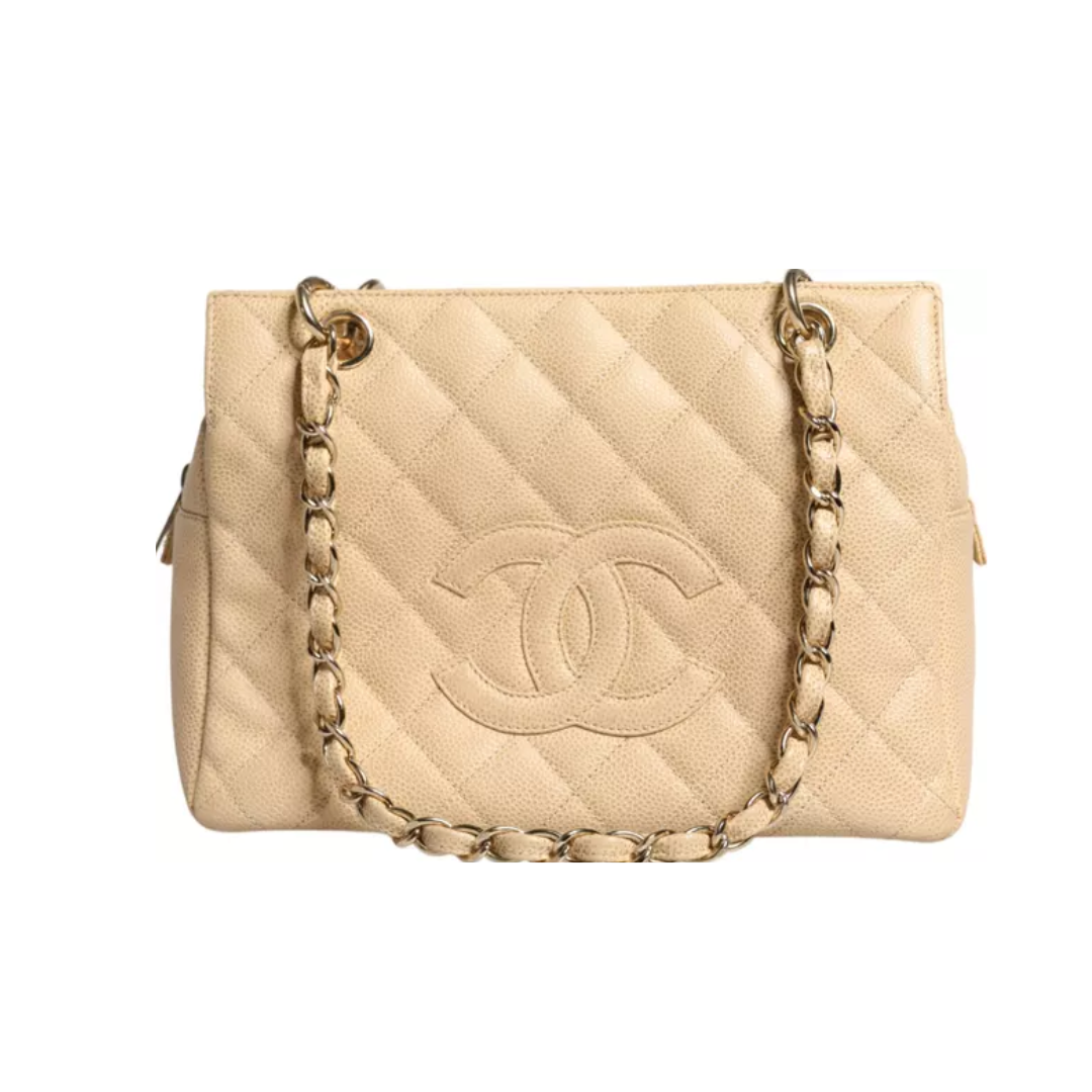 BEIGE CAVIAR DE COCO CHAIN LEATHER PURSE BAG