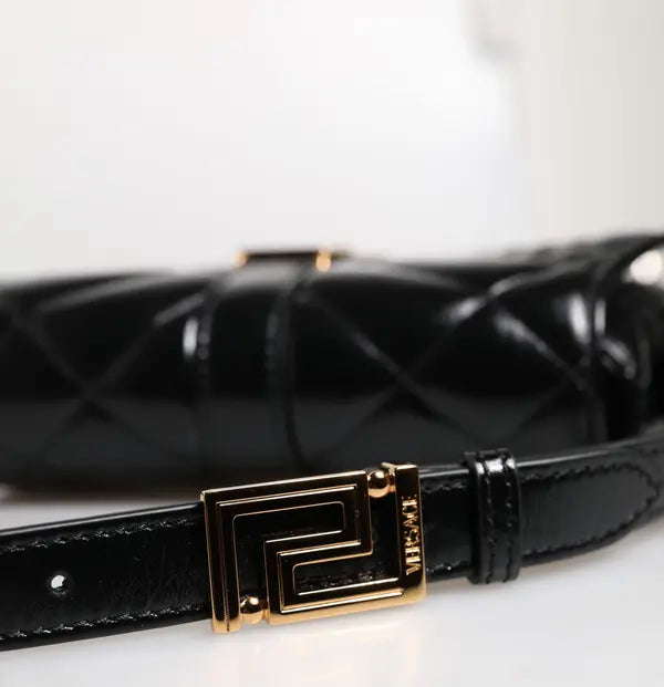 BLACK CALF LEATHER QUILTED SHOULDER STRAP BAG