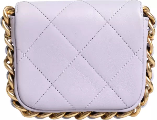 حقيبة كروس بودي صغيرة بإطار من جلد العجل المبطن باللون الأزرق مزودة بسلسلة قابلة للطي