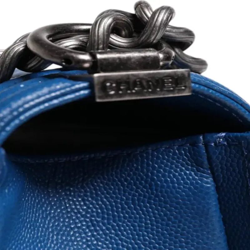 Preloved - BLUE LAMBSKIN DOUBLE CHAIN LEATHER MEDIUM SHOULDER BAG