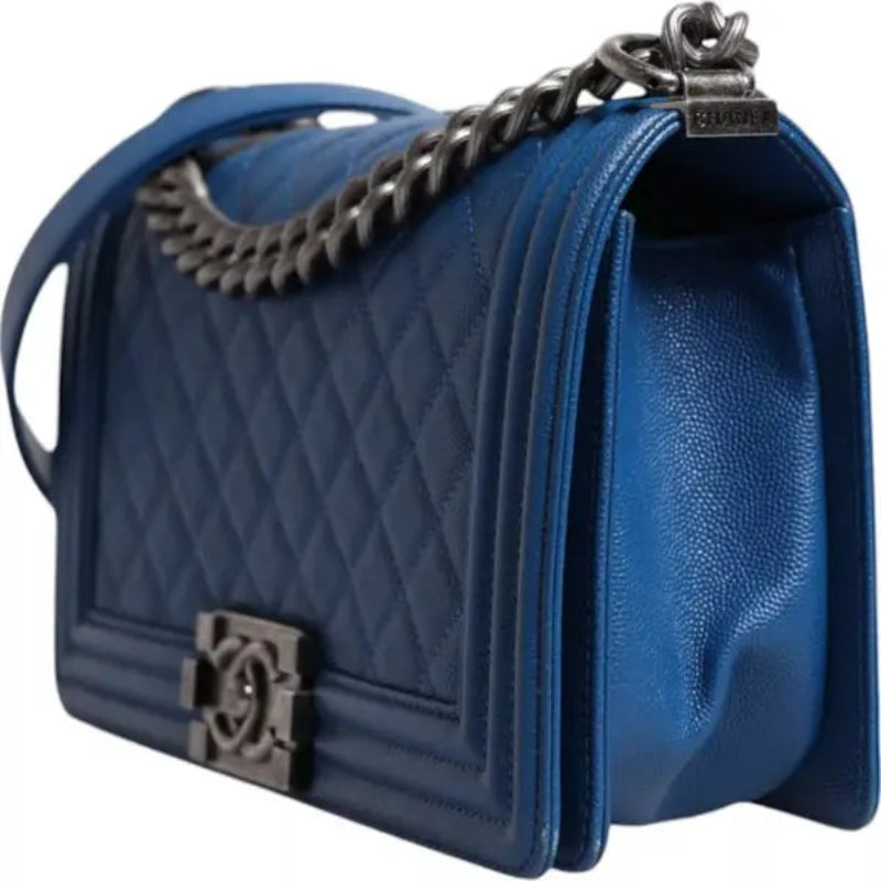 Preloved - BLUE LAMBSKIN DOUBLE CHAIN LEATHER MEDIUM SHOULDER BAG