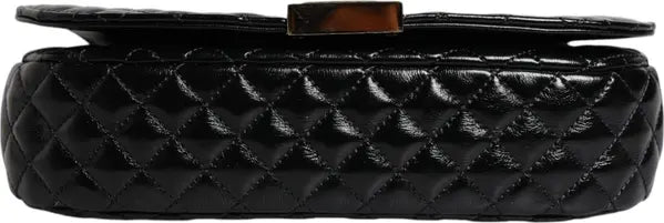 BLACK CALF LEATHER QUILTED SHOULDER STRAP BAG