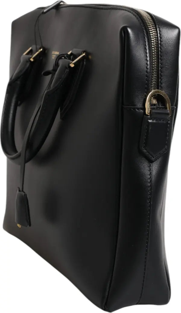 BLACK SMOOTH LEATHER LOGO PRINTED MONREALE BRIEFCASE BAG