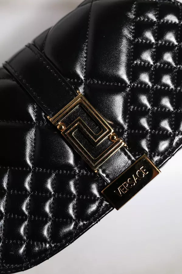 BLACK CALF LEATHER QUILTED SHOULDER STRAP BAG