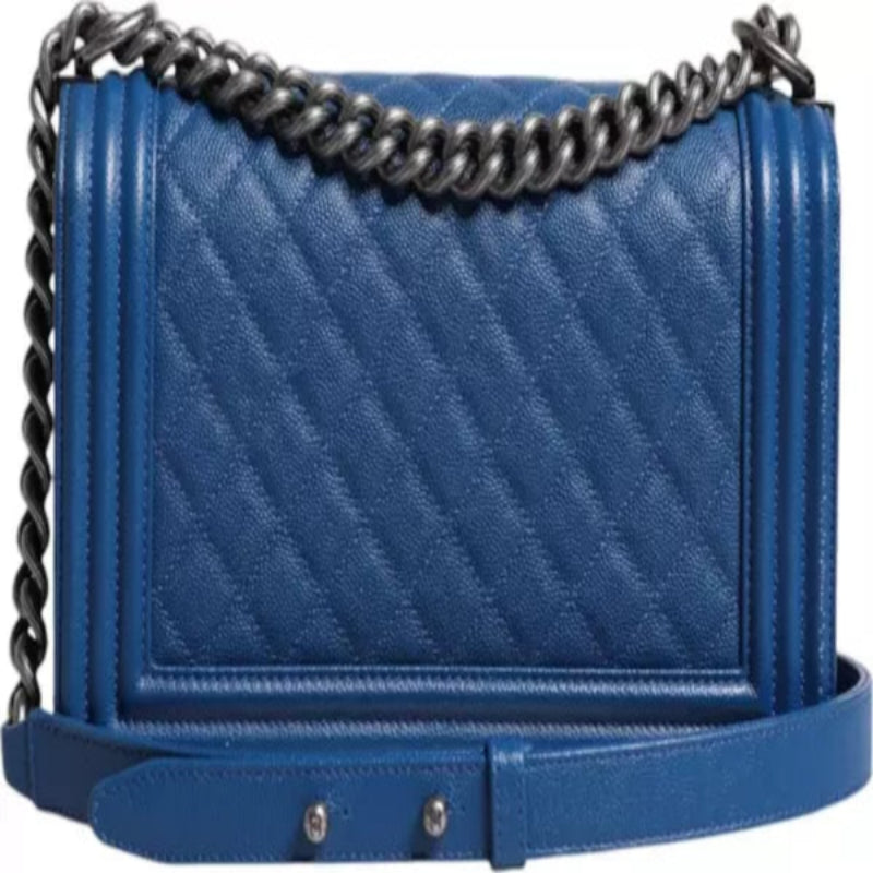 Preloved - BLUE LAMBSKIN DOUBLE CHAIN LEATHER MEDIUM SHOULDER BAG