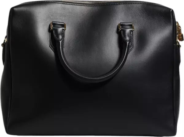 BLACK SMOOTH LEATHER LOGO PRINTED MONREALE BRIEFCASE BAG