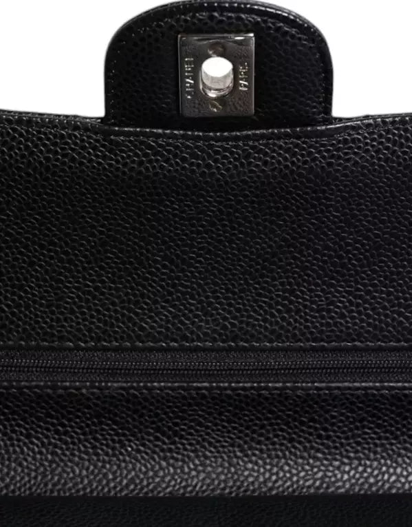 Preloved - BLACK CAVIAR MEDIUM CLASSIC DOUBLE FLAP SHOULDER QUILTED SILVER BAG