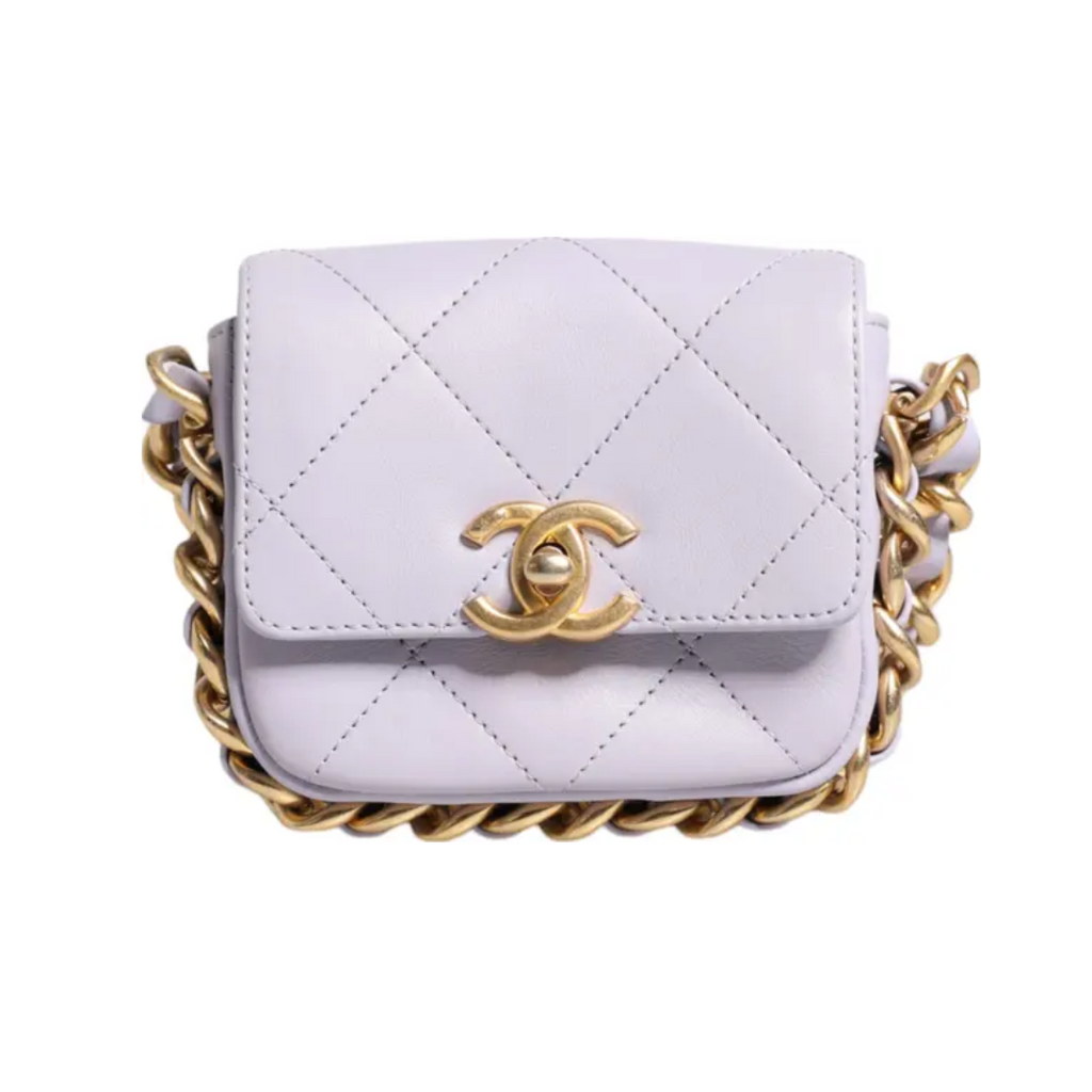 حقيبة كروس بودي صغيرة بإطار من جلد العجل المبطن باللون الأزرق مزودة بسلسلة قابلة للطي