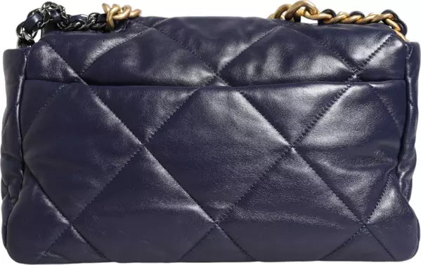 حقيبة يد وكتف كبيرة من الجلد الأزرق المبطن بسلسلة