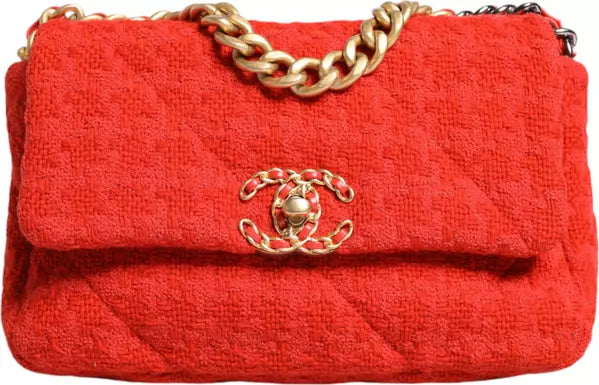 Preloved - RED TWEED 2WAY HAND CHAIN MEDIUM SHOULDER BAG PURSE