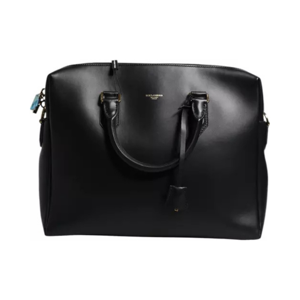 BLACK SMOOTH LEATHER LOGO PRINTED MONREALE BRIEFCASE BAG