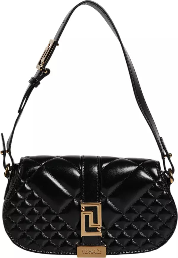 BLACK CALF LEATHER QUILTED SHOULDER STRAP BAG