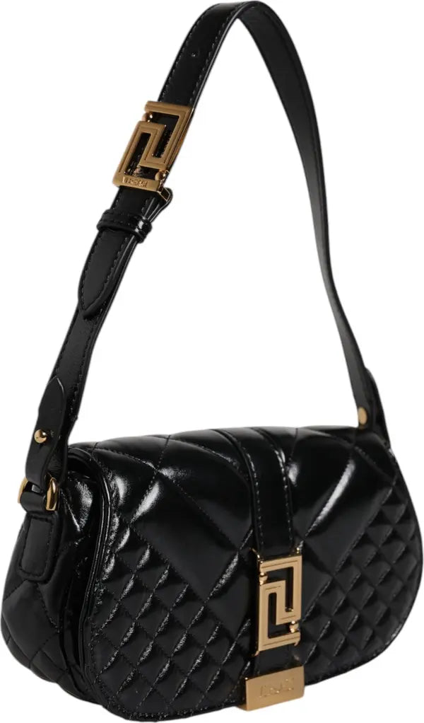 BLACK CALF LEATHER QUILTED SHOULDER STRAP BAG