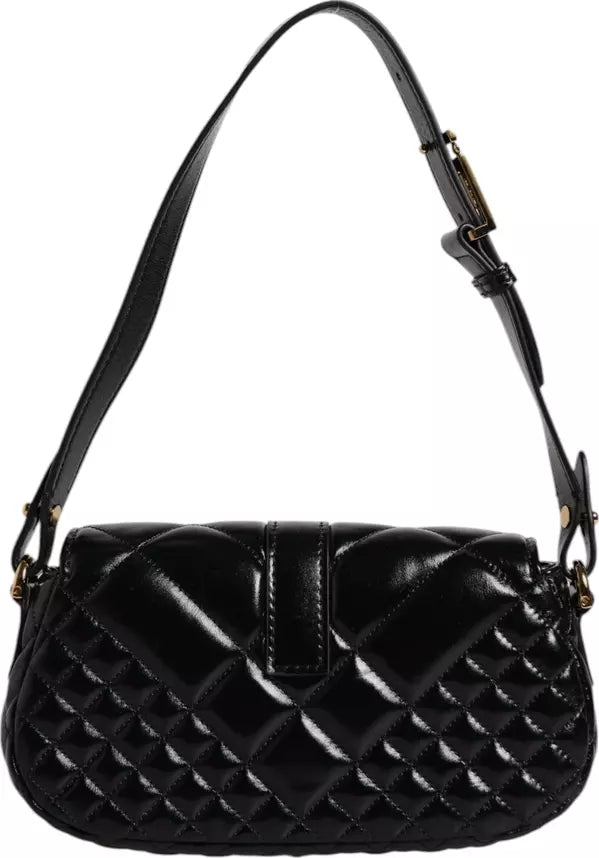 BLACK CALF LEATHER QUILTED SHOULDER STRAP BAG