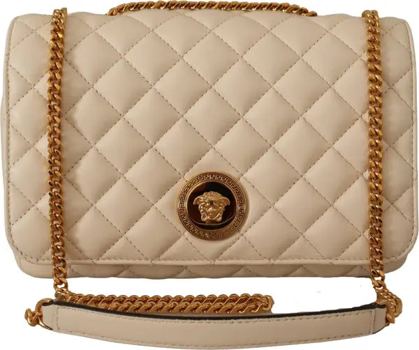 Versace Medusa White Nappa Leather Shoulder Bag
