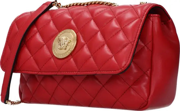 Versace Red Leather Shoulder Bag with Iconic Front Logo