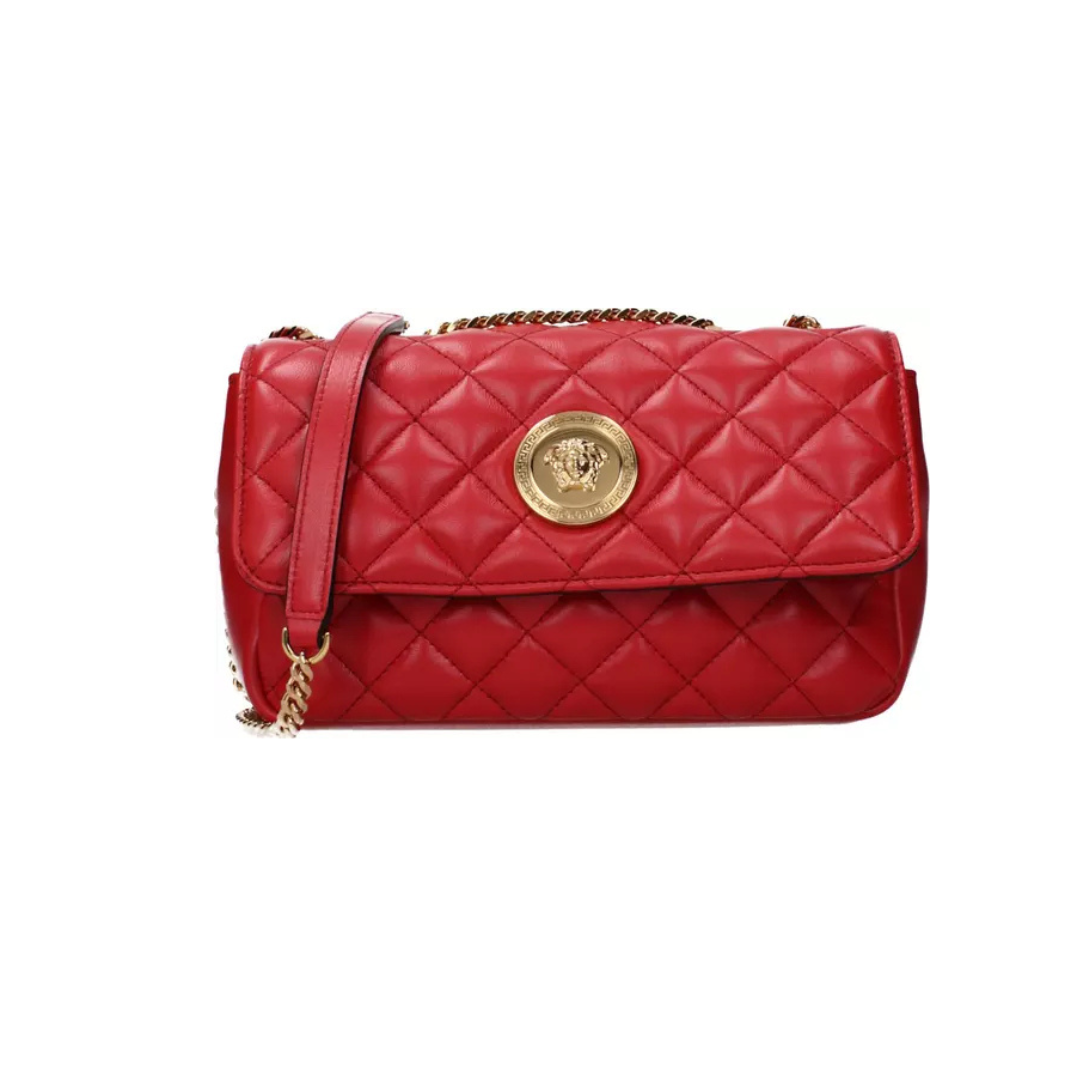 Versace Red Leather Shoulder Bag with Iconic Front Logo