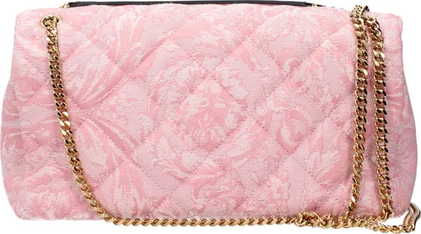 Versace Pink Fabric Shoulder Bag with Iconic Front Detail