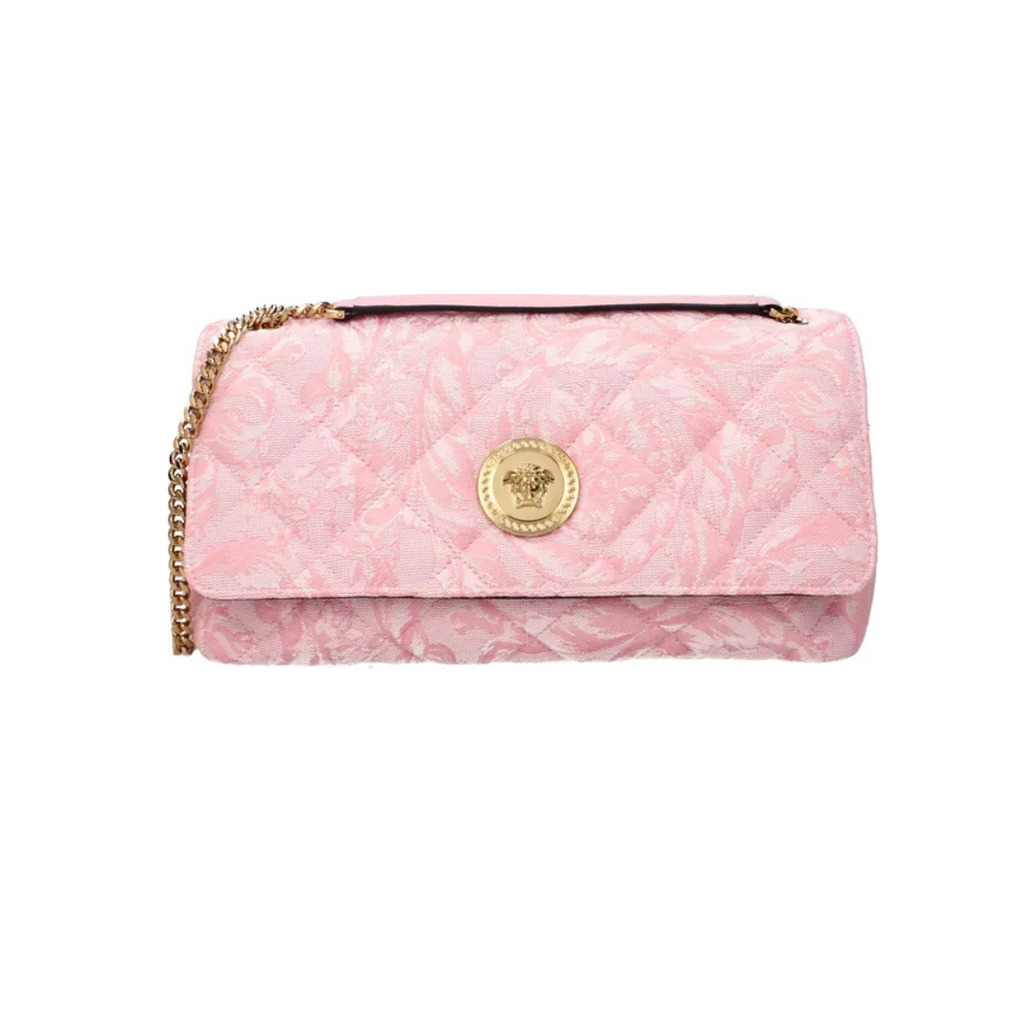 Versace Pink Fabric Shoulder Bag with Iconic Front Detail