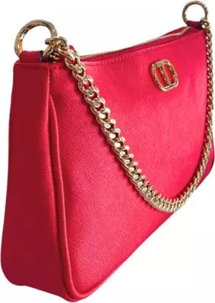 Twinset Milano Bold Red Crossbody Bag with Decorative Gold Chain – Authentic Italian Luxury