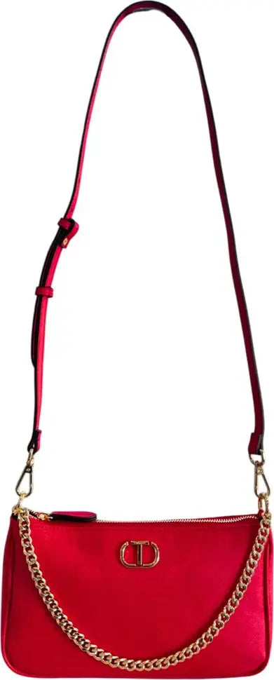 Twinset Milano Bold Red Crossbody Bag with Decorative Gold Chain – Authentic Italian Luxury