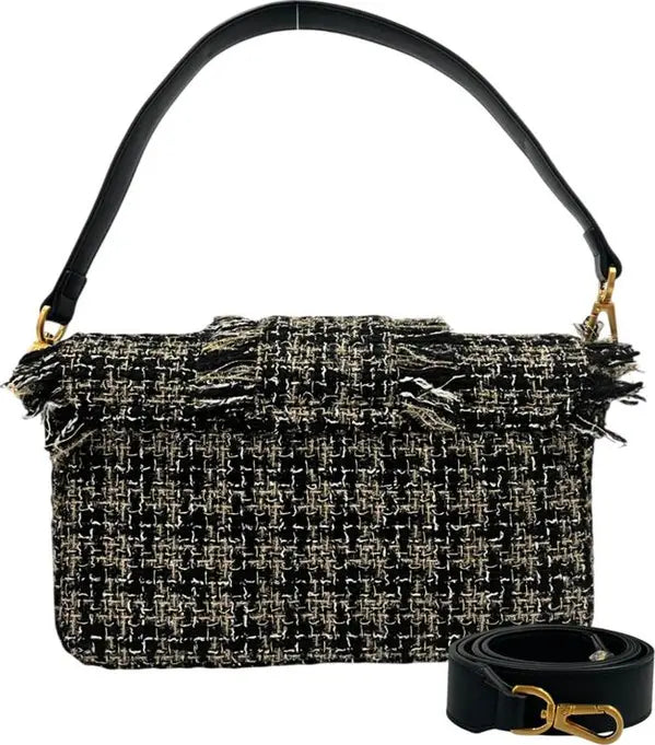 Twinset Milano Black Pearl-Embellished Shoulder Bag – Elegant Fringe Edition