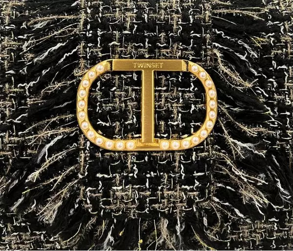 Twinset Milano Black Pearl-Embellished Shoulder Bag – Elegant Fringe Edition