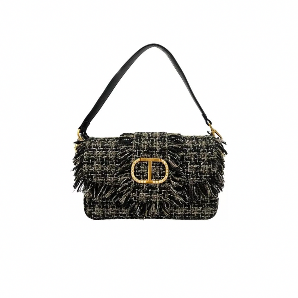 Twinset Milano Black Pearl-Embellished Shoulder Bag – Elegant Fringe Edition