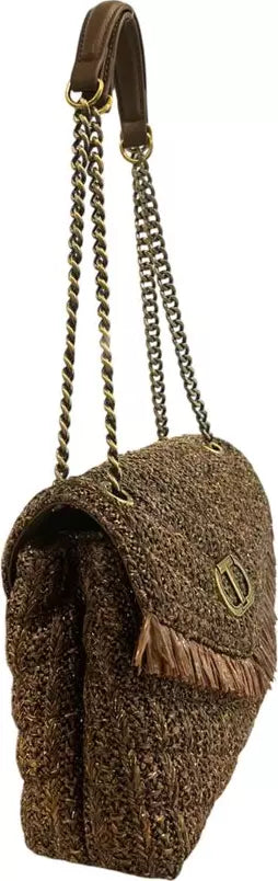 Twinset Milano Brown Fringe Shoulder Bag – Trendy Italian-Sourced Crossbody