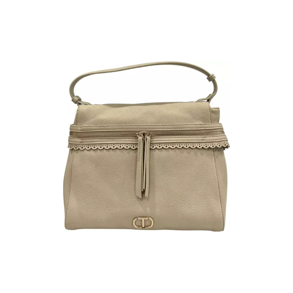 Twinset Milano Elegant Beige Shoulder Bag – Spacious Italian-Designed Handbag