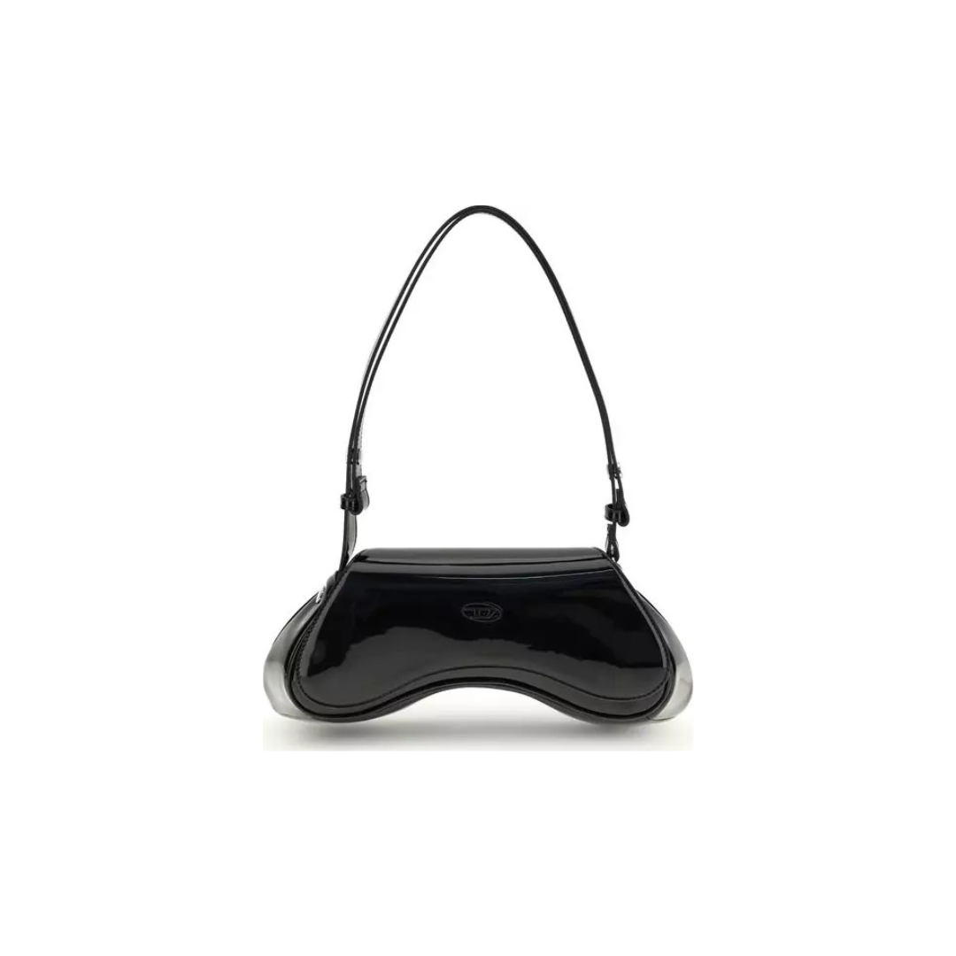 Diesel Play Shoulder Bag – Iconic Oval D Glossy Black Controller Bag (SS26)
