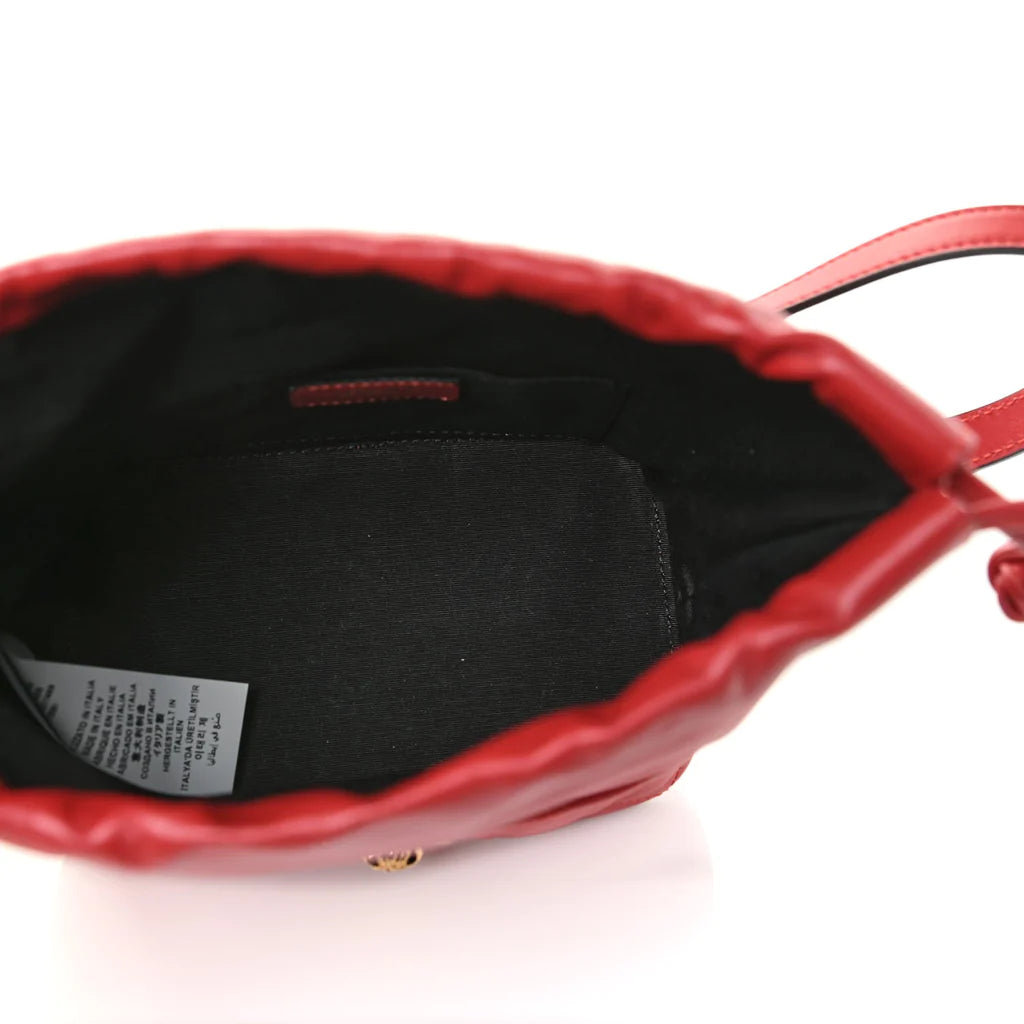 Red Quilted Leather Drawstring Shoulder Bag Bucket Crossbody Handbag